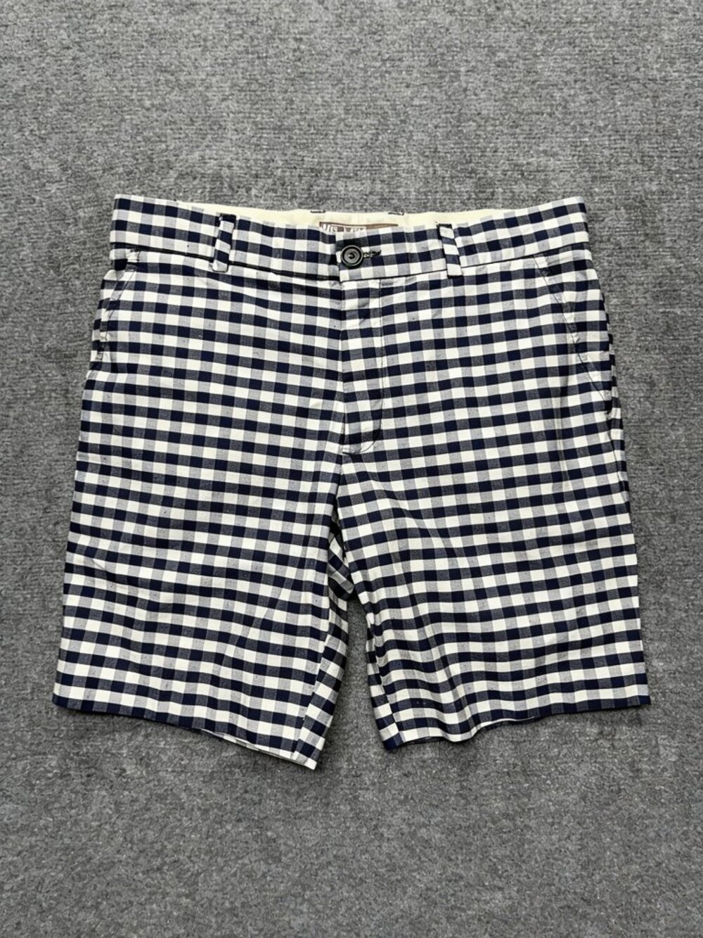 Mr Turk Shorts Mens 34 Blue Gingham Flat Front Chino USA Made by Trina Turk